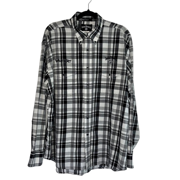 Jack Daniels Wrangler Button Western Shirt Plaid  Mens Sz XL Embroidered Logo - Picture 1 of 12
